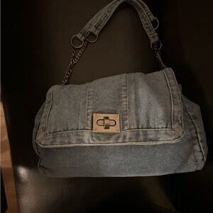Denim Shoulder Bag with Chain Strap